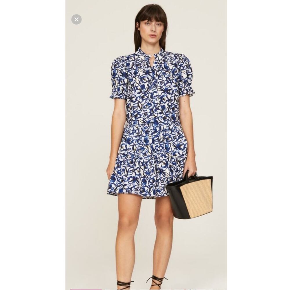 APIECE APART Blue White Floral Cotton Las Alturas Mini Dress Size Small